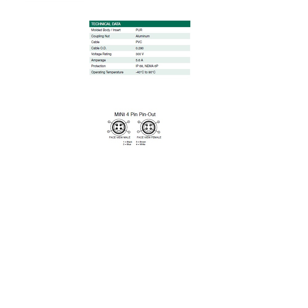 MC0405MAFMA04000 NUMATICS/AVENTICS POWER CORDSET<BR>4 PIN 7/8" MINI M/F STR 5M PVC YE 18AWG 300VAC/DC