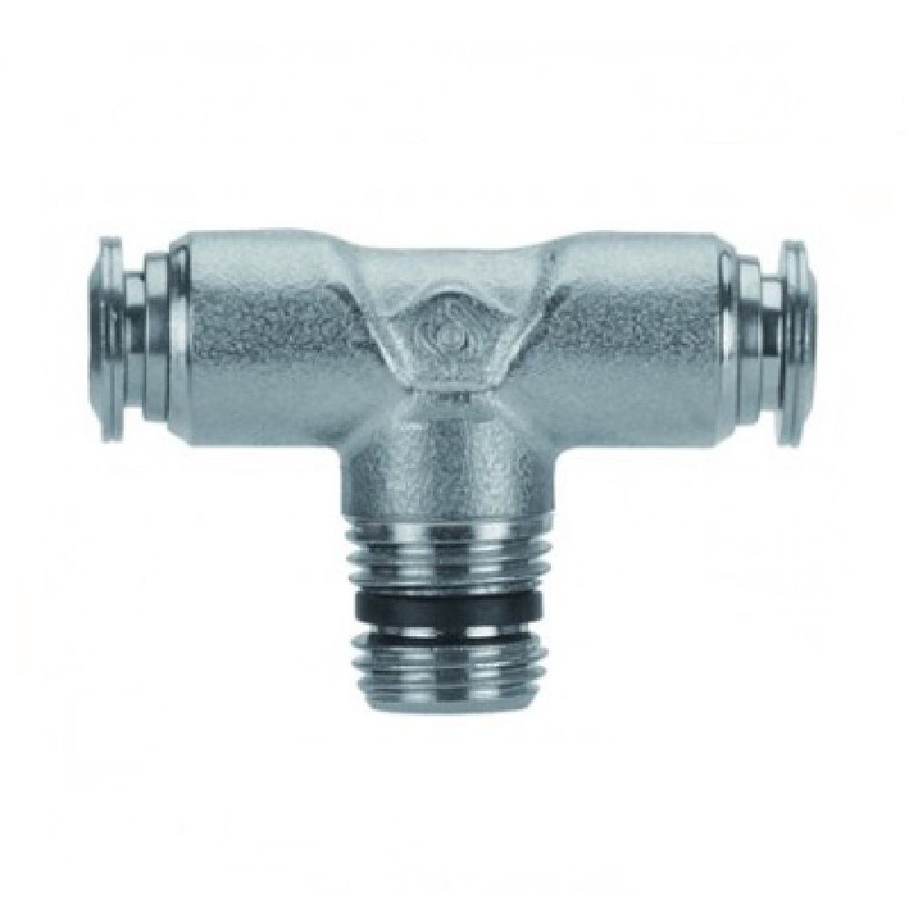 57210-10-3/8 AIGNEP NP BRASS PUSH-IN FITTING<BR>10MM TUBE X 3/8" UNIV MALE SWIVEL BRANCH TEE