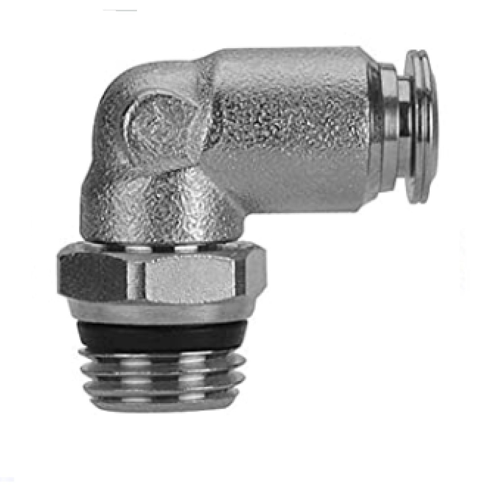 89110-04-32 AIGNEP NP BRASS PUSH-IN FITTING<BR>1/4" TUBE X 10/32" UNF MALE SWIVEL ELBOW