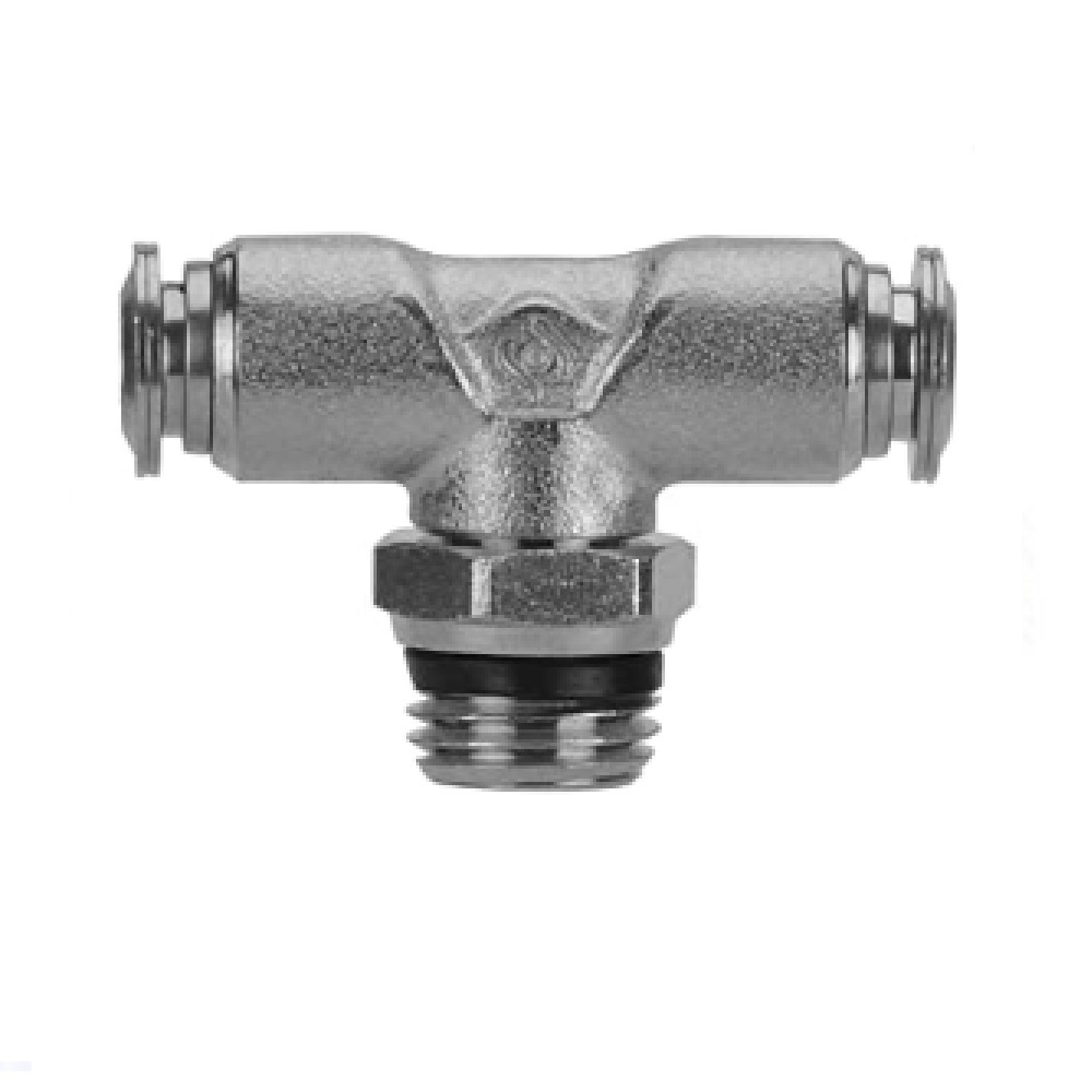 89210-04-02 AIGNEP NP BRASS PUSH-IN FITTING<BR>1/4" TUBE X 1/8" UNIV MALE SWIVEL BRANCH TEE