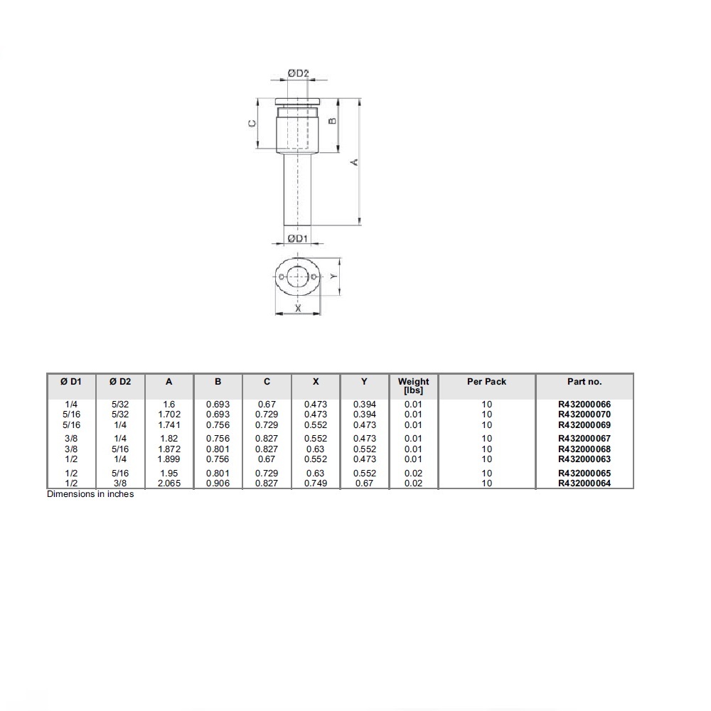 R432000065 NUMATICS/AVENTICS PLASTIC PUSH-IN FITTING<BR>5/16" TUBE X 1/2" PLUG-IN REDUCER (OVAL)
