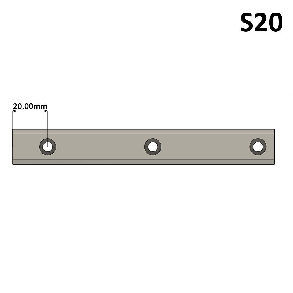 LSD25RLX280-S20-H-D AIRTAC LOW PROFILE RAIL<br>LSD 25MM SERIES, HIGH ACCURACY, 20MM END TO FIRST HOLE, CUT TO LENGTH OF 280MM