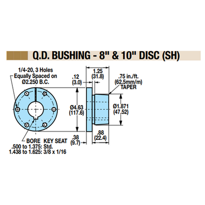 08011138 TOLOMATIC QUICK DISCONNECT BUSHING, USED WITH DISC DIAMETER 8" & 10", 1.438" BORE