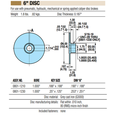 08011210 TOLOMATIC ONE-PIECE HUB AND DISC, 6" DISC DIAMETER WITH A 1.0" BORE HOLE