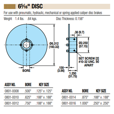 08010010 TOLOMATIC FIXED HUB DISC ASSEMBLY, 6 5/16" DISC DIAMETER, 0.625" BORE, 0.156" THICKNESS