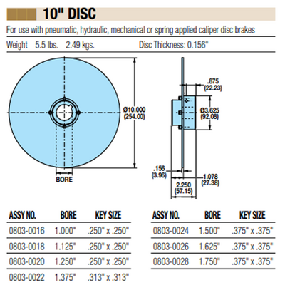 08030020 TOLOMATIC FIXED HUB DISC ASSEMBLY, 10" DISC DIAMETER, 1.25" BORE, 0.156" THICKNESS
