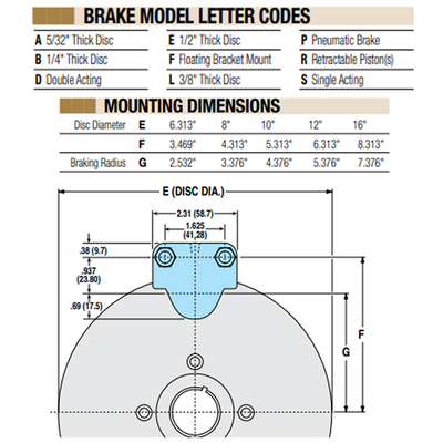 07090002 TOLOMATIC PNEUMATIC CALIPER BRAKE, DOUBLE ACTING, RETRACTABLE PISTONS, FIXED MOUNT - FIXED DISC, 3/8" THICK (P10DLR)