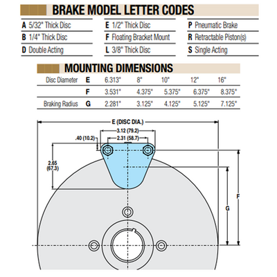 07250000 TOLOMATIC PNEUMATIC CALIPER BRAKE - DOUBLE ACTING, FIXED MOUNT - FIXED DISC, 1/2" THICK (P20DE)