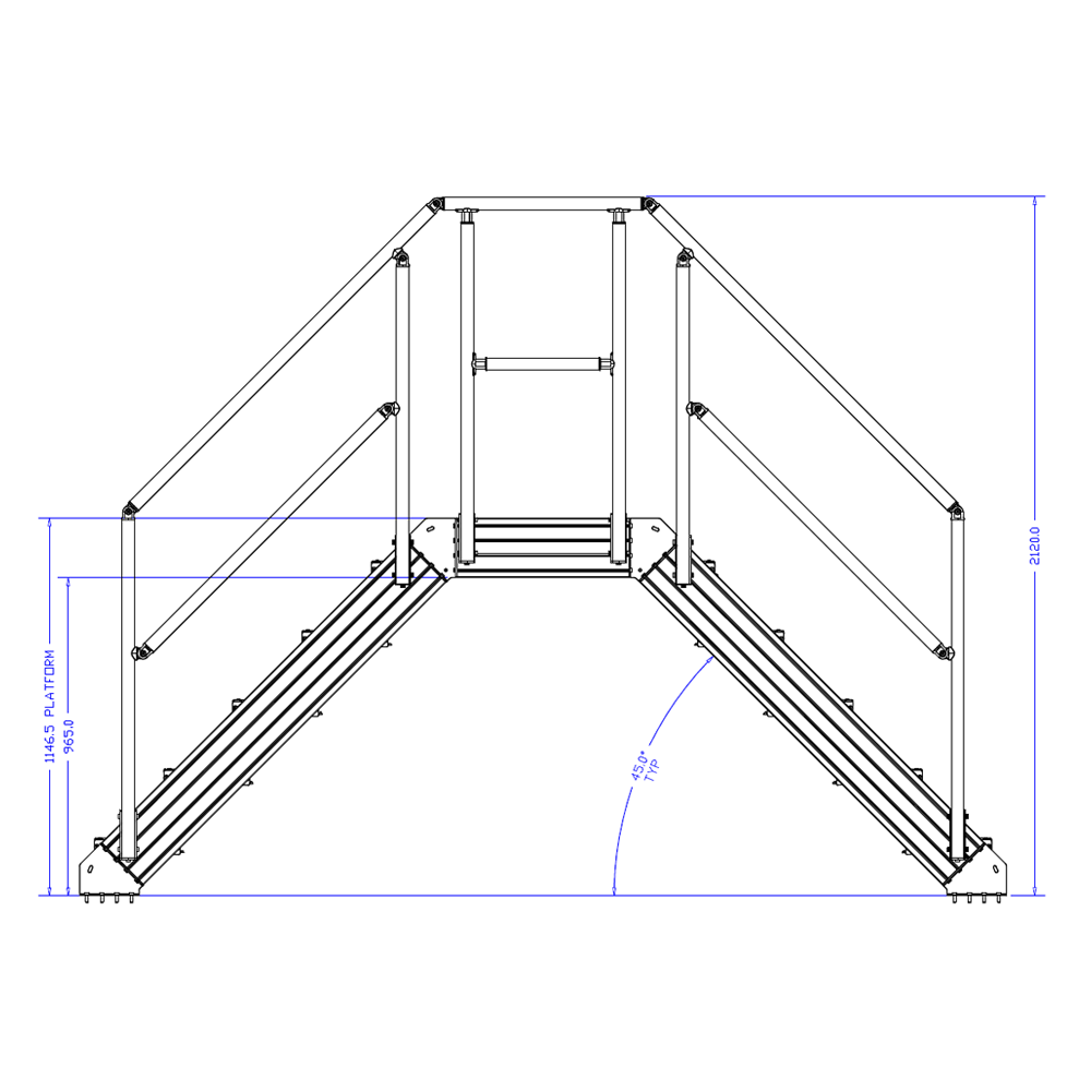 M-10353-45-1040-0735-0965-XX STAIRS & CROSSOVER - 45-DEG STAIRS X 1040MM PLATFORM X 735MM WIDE X 965MM CLEARANCE