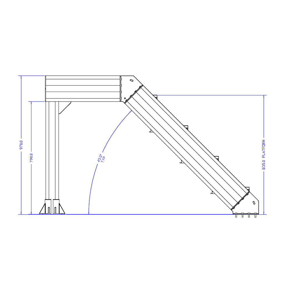 M-10353-P-45-0780-0915-0790-XX-0 STAIRS AND PLATFORM- 45-DEG STAIRS X 780MM PLATFORM X 915MM WIDE X 970MM HEIGHT