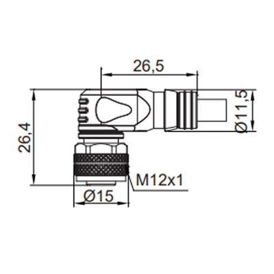CBO12.4-25.32 ELCO SINGLE ENDED MICRO CABLE, 4 PIN M12 FEMALE ELBOW PVC BLACK 22 AWG 25M