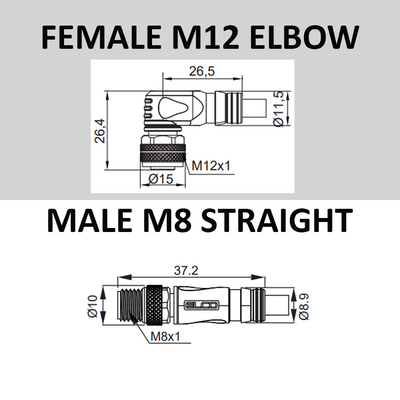 CBO12.3-2.23-C8.3/P ELCO DOUBLE ENDED PATCH CABLE 3 PIN M12 X M8 F/M ELB/STR 2M PUR YELLOW 24 AWG