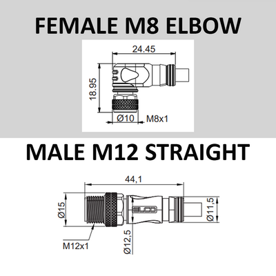 ECS-2CBO8.3-2.23/2.23/P ELCO Y-SPLITTER STRAIGHT M12 MALE 4 PINS X (2) ELBOW M8 FEMALE 3 PINS, 2 METER YELLOW PUR, 24 AWG