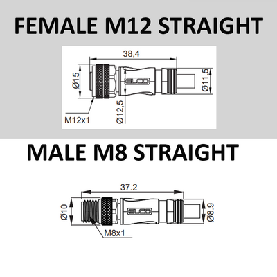 CO12.3-2.22-C8.3/P ELCO DOUBLE ENDED PATCH CABLE 3 PIN M12 X M8 F/M STRAIGHT 2M PUR BLACK 24 AWG