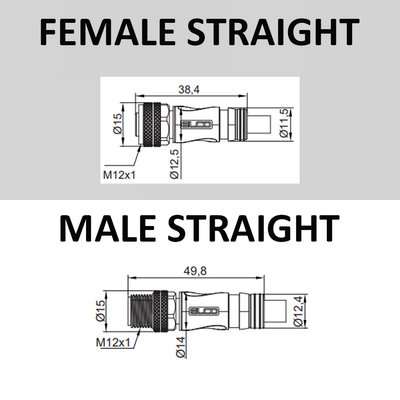 CO12.4-2.32-C12.4/P ELCO DOUBLE ENDED PATCH CABLE, 4 PIN M12 F/M STRAIGHT 2M PUR BLACK 22 AWG