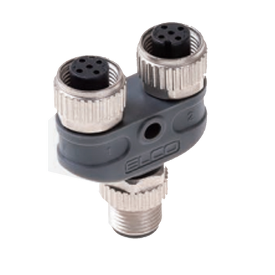 ECS-2CO12.3 ELCO Y COUPLER SINGLE M12 MALE 4 PINS TO DUAL HEAD - M12 FEMALE 4 PINS
