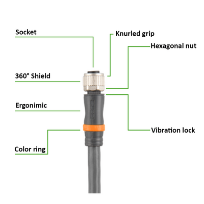 C12.4-10.32 ELCO SINGLE ENDED MICRO CABLE, 4 PIN M12 MALE STRAIGHT PVC BLACK 22 AWG 10M
