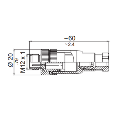 LS12.5-0/C(BU) ELCO M12 FIELD ATTACHABLE SCREW TERMINAL CONNECTORS 5 PIN MALE STRAIGHT