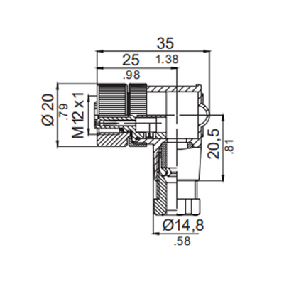 LSBO12.5-0/C(BU) ELCO M12 FIELD ATTACHABLE SCREW TERMINAL CONNECTORS 5 PIN FEMALE ELBOW