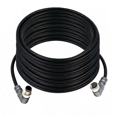 CBO12.4-20.32-CB12.4/P ELCO DOUBLE ENDED PATCH CABLE, 4 PIN M12 F/M ELBOW 20M PUR BLACK 22 AWG