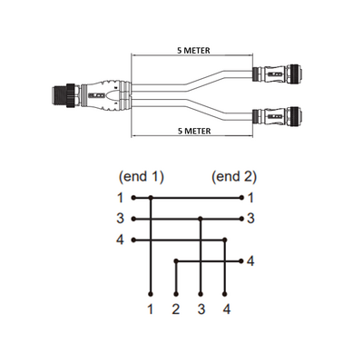ECS-2CO8.3-2.23/2.23/P ELCO Y-SPLITTER STRAIGHT M12 MALE 4 PINS X (2) STRAIGHT M8 FEMALE 3 PINS, 2 METER YELLOW PUR, 24 AWG
