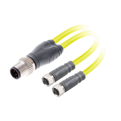 ECS-2CO8.3-2.23/2.23/P ELCO Y-SPLITTER STRAIGHT M12 MALE 4 PINS X (2) STRAIGHT M8 FEMALE 3 PINS, 2 METER YELLOW PUR, 24 AWG