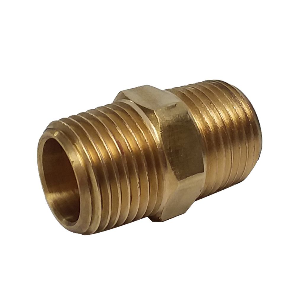 122-PT2 BRASS PIPE FITTING METRIC HEX NIPPLE 1/4" MALE X 1/4" MALE BSPT