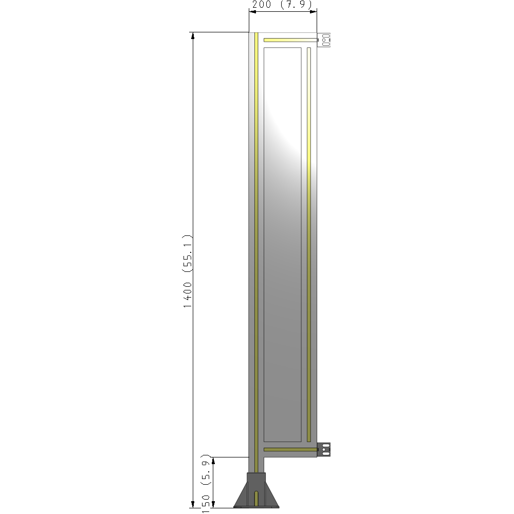 A1-1400-0200-0150-HYPFA SINGLE PANEL-LEG ON LEFT WITH HINGES 1400MM X 200MM 1/4" POLYCARBONATE, FULLY ASSEMBLED