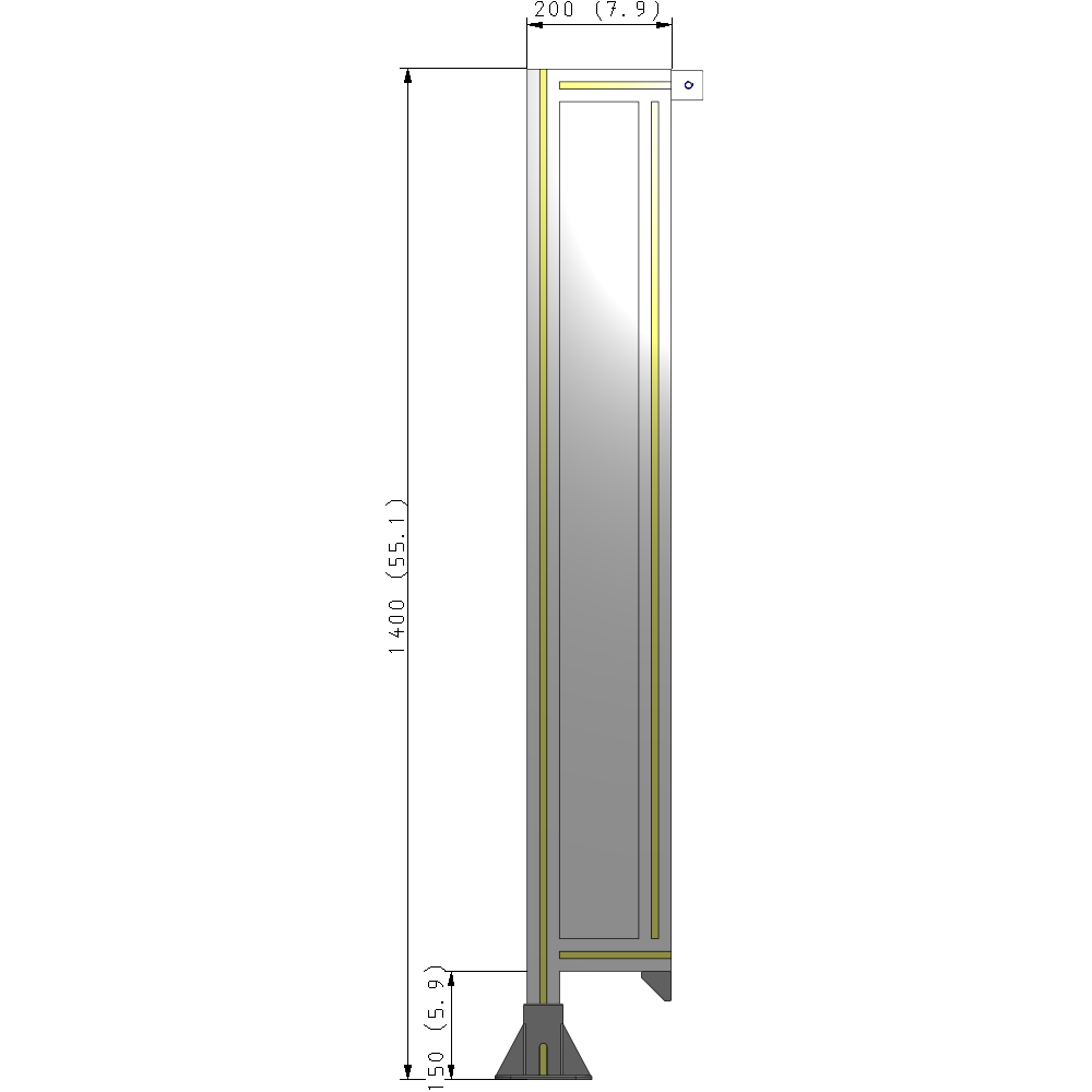 A1-1400-0200-0150-TYPFK SINGLE PANEL-LEG ON LEFT WITH TIE PLATES AND ANGLE 1400MM X 200MM 1/4" POLYCARBONATE, AS A KIT