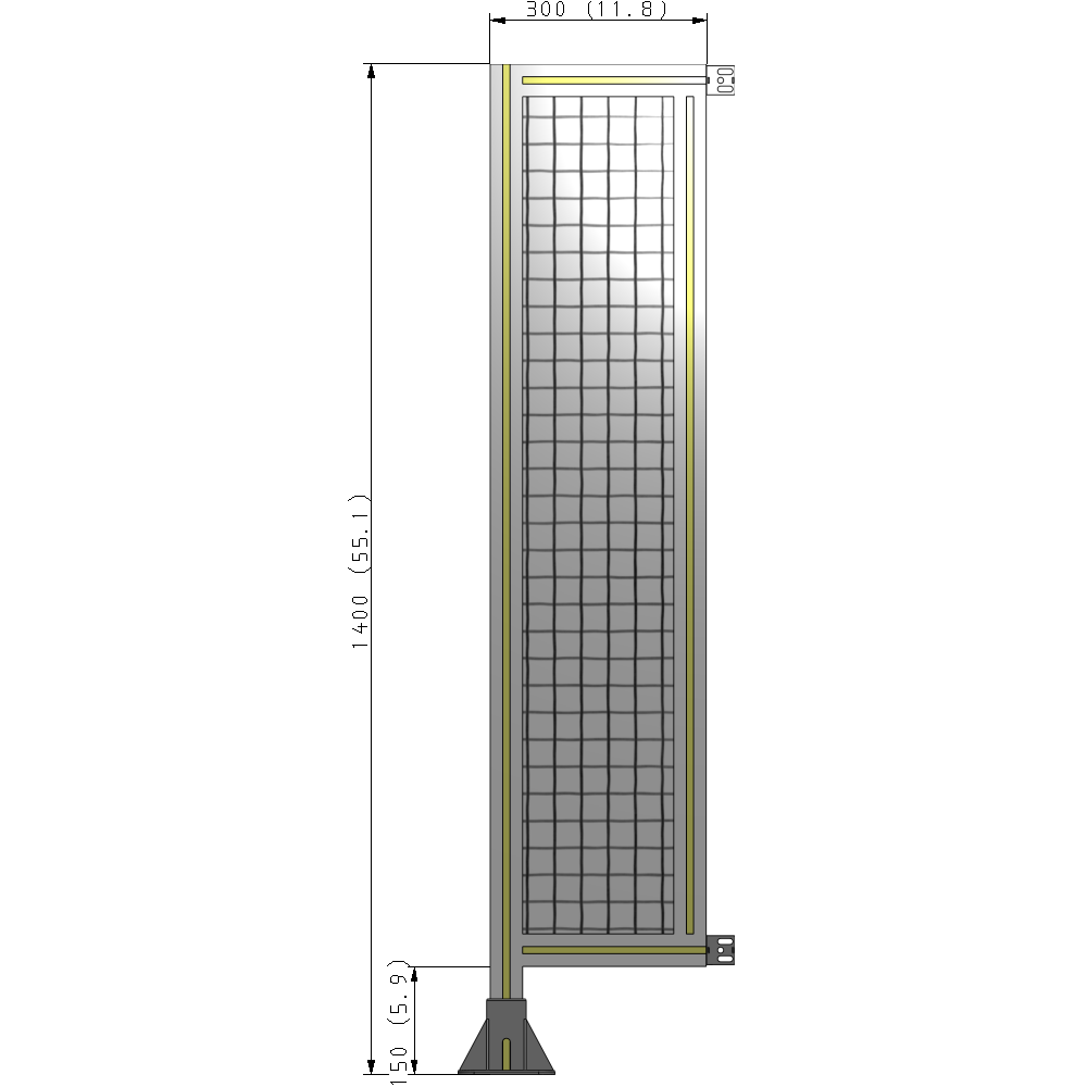 A1-1400-0300-0150-HYMFA SINGLE PANEL-LEG ON LEFT WITH HINGES 1400MM X 300MM  1" MESH, FULLY ASSEMBLED
