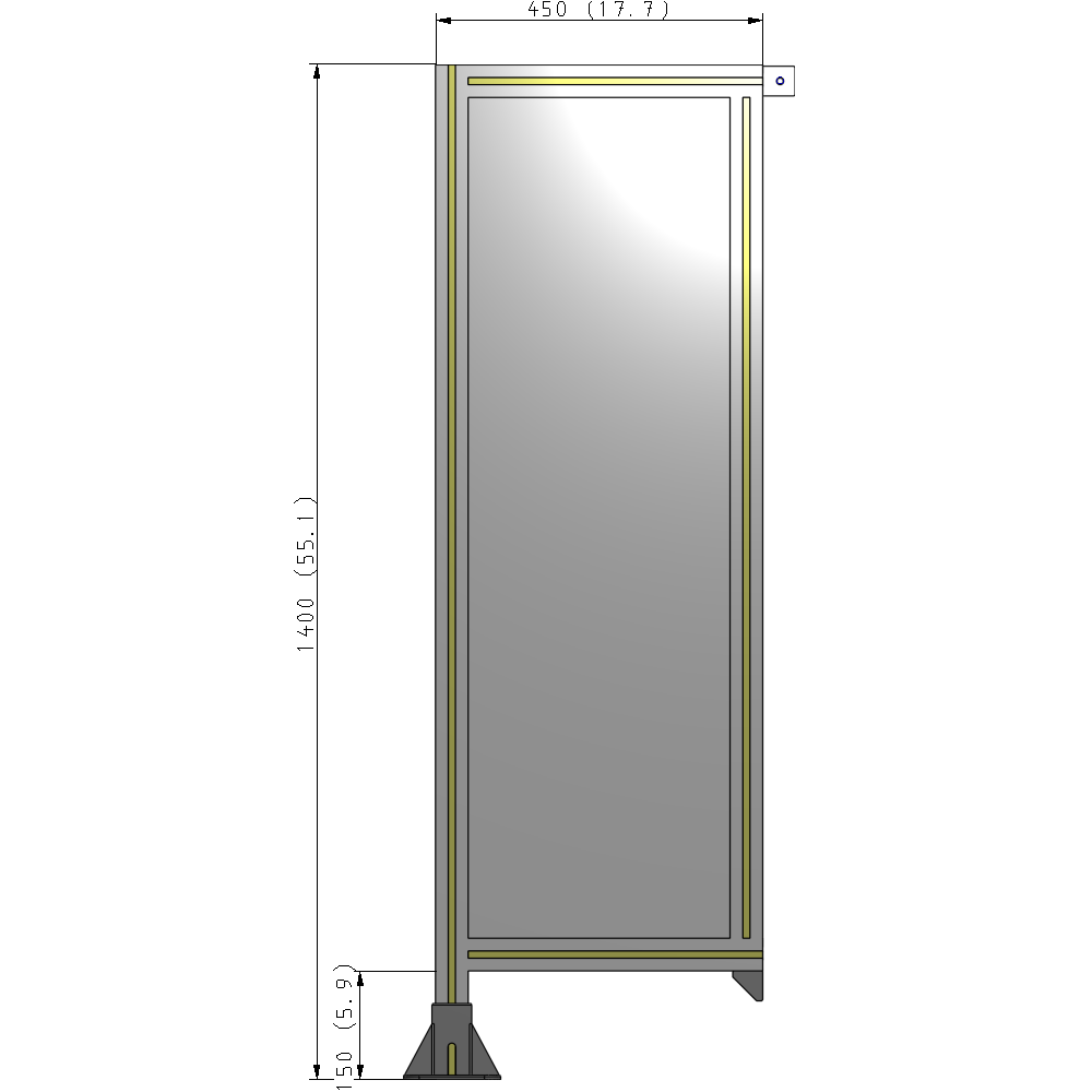 A1-1400-0450-0150-TYPFA SINGLE PANEL-LEG ON LEFT WITH TIE PLATES AND ANGLE 1400MM X 450MM  1/4" POLYCARBONATE, ASSEMBLED