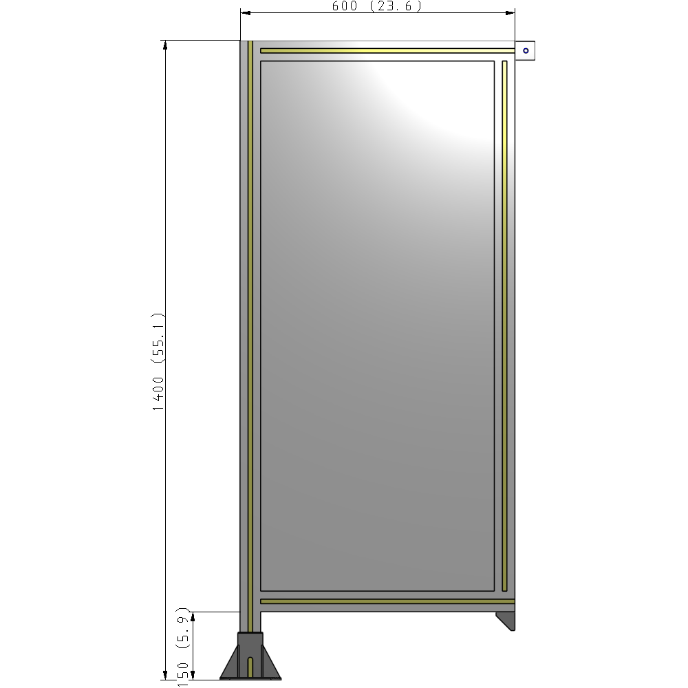 A1-1400-0600-0150-TYPFK SINGLE PANEL-LEG ON LEFT WITH TIE PLATES AND ANGLE 1400MM X 600MM  1/4" POLYCARBONATE, AS A KIT