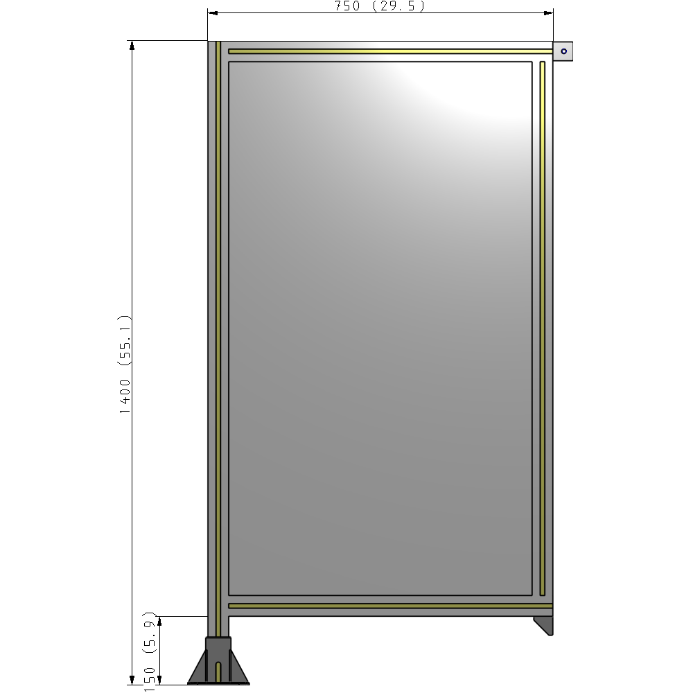 A1-1400-0750-0150-TYPFK SINGLE PANEL-LEG ON LEFT WITH TIE PLATES AND ANGLE 1400MM X 750MM 1/4" POLYCARBONATE, AS A KIT