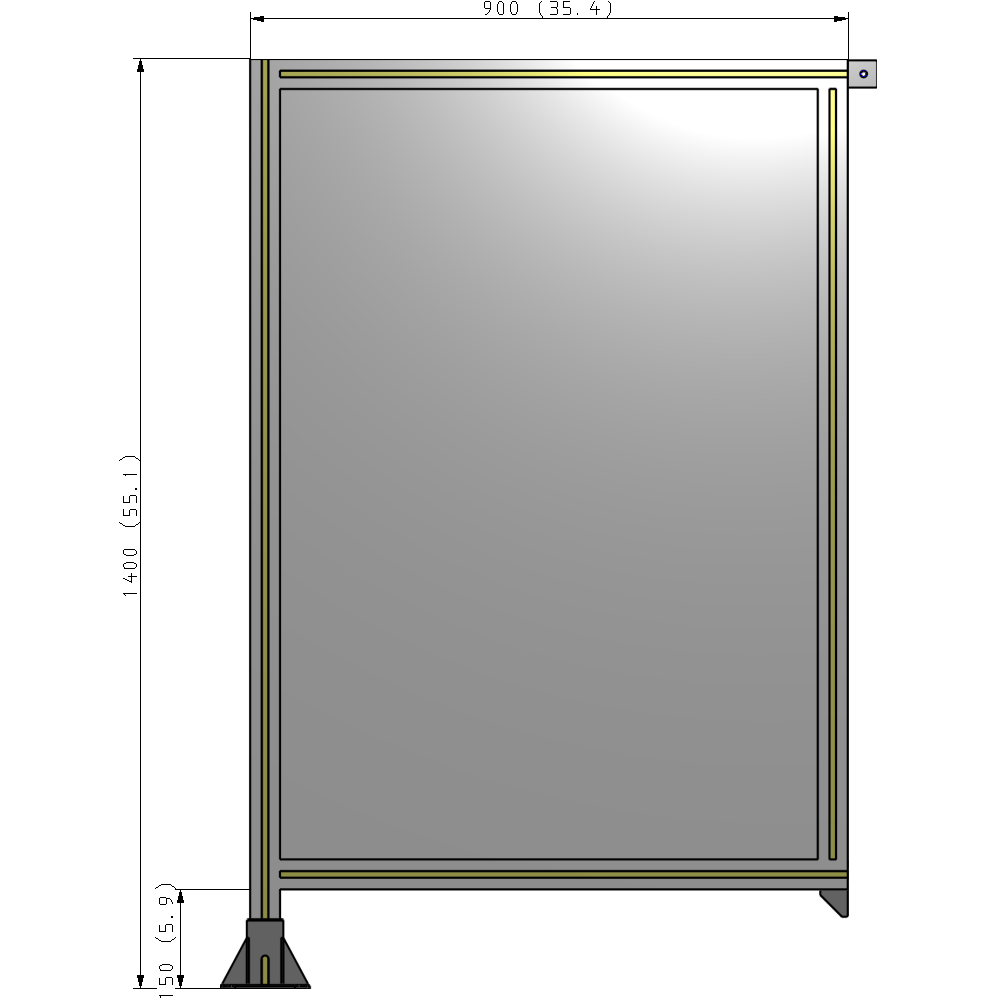 A1-1400-0900-0150-TYPFA SINGLE PANEL-LEG ON LEFT WITH TIE PLATES AND ANGLE 1400MM X 900MM 1/4" POLYCARBONATE, ASSEMBLED