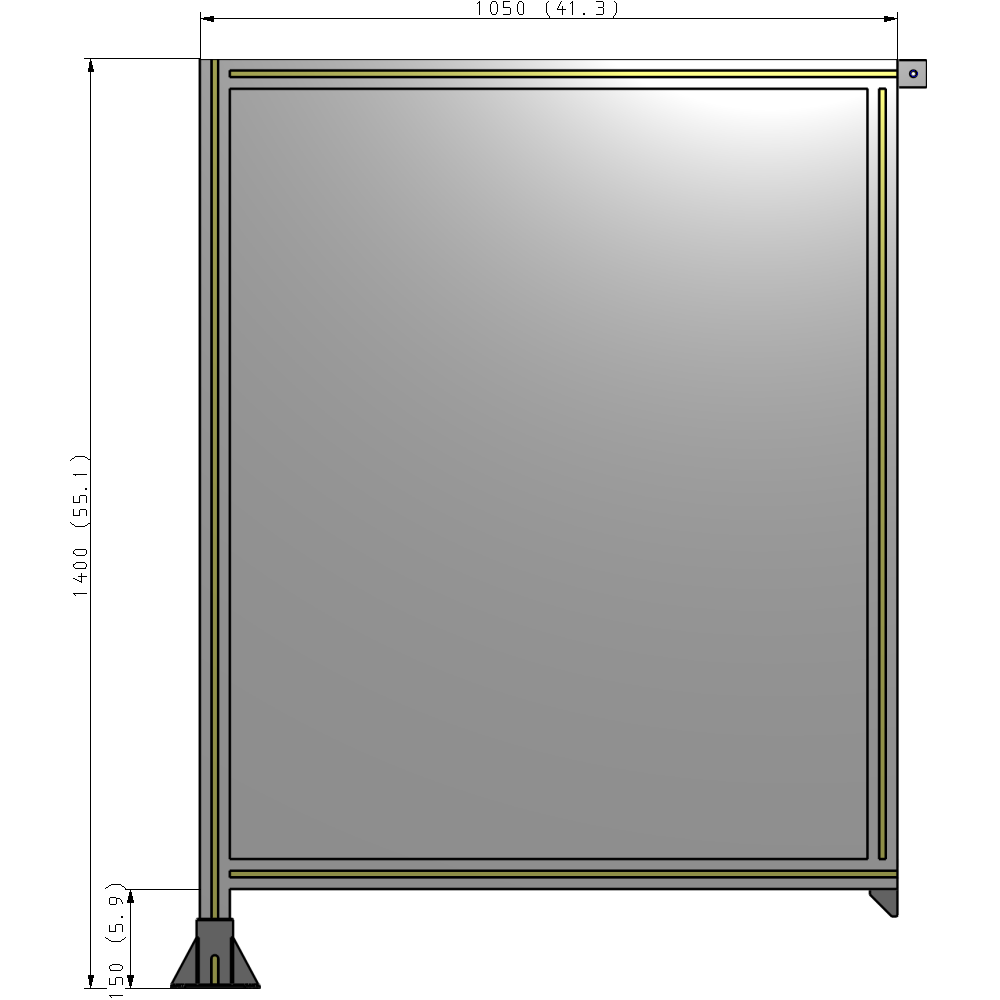 A1-1400-1050-0150-TYPFA SINGLE PANEL-LEG ON LEFT WITH TIE PLATES AND ANGLE 1400MM X 1050MM 1/4" POLYCARBONATE, ASSEMBLED
