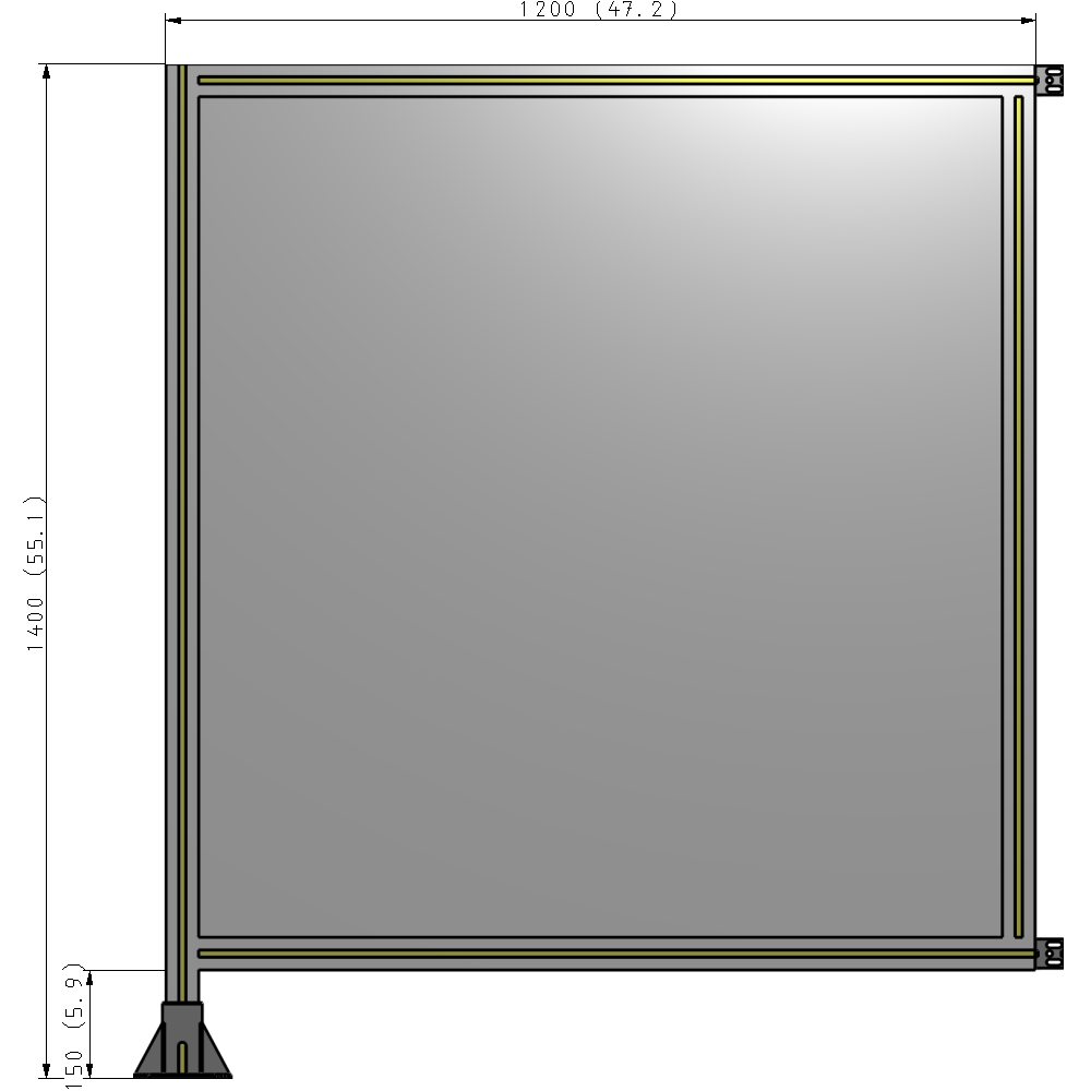 A1-1400-1200-0150-HYPFA SINGLE PANEL-LEG ON LEFT WITH HINGES 1400MM X 1200MM  1/4" POLYCARBONATE, FULLY ASSEMBLED