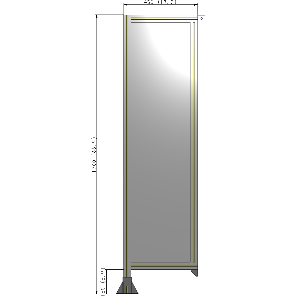 A1-1700-0450-0150-TYPFA SINGLE PANEL-LEG ON LEFT WITH TIE PLATES AND ANGLE 1700MM X 450MM 1/4" POLYCARBONATE, ASSEMBLED