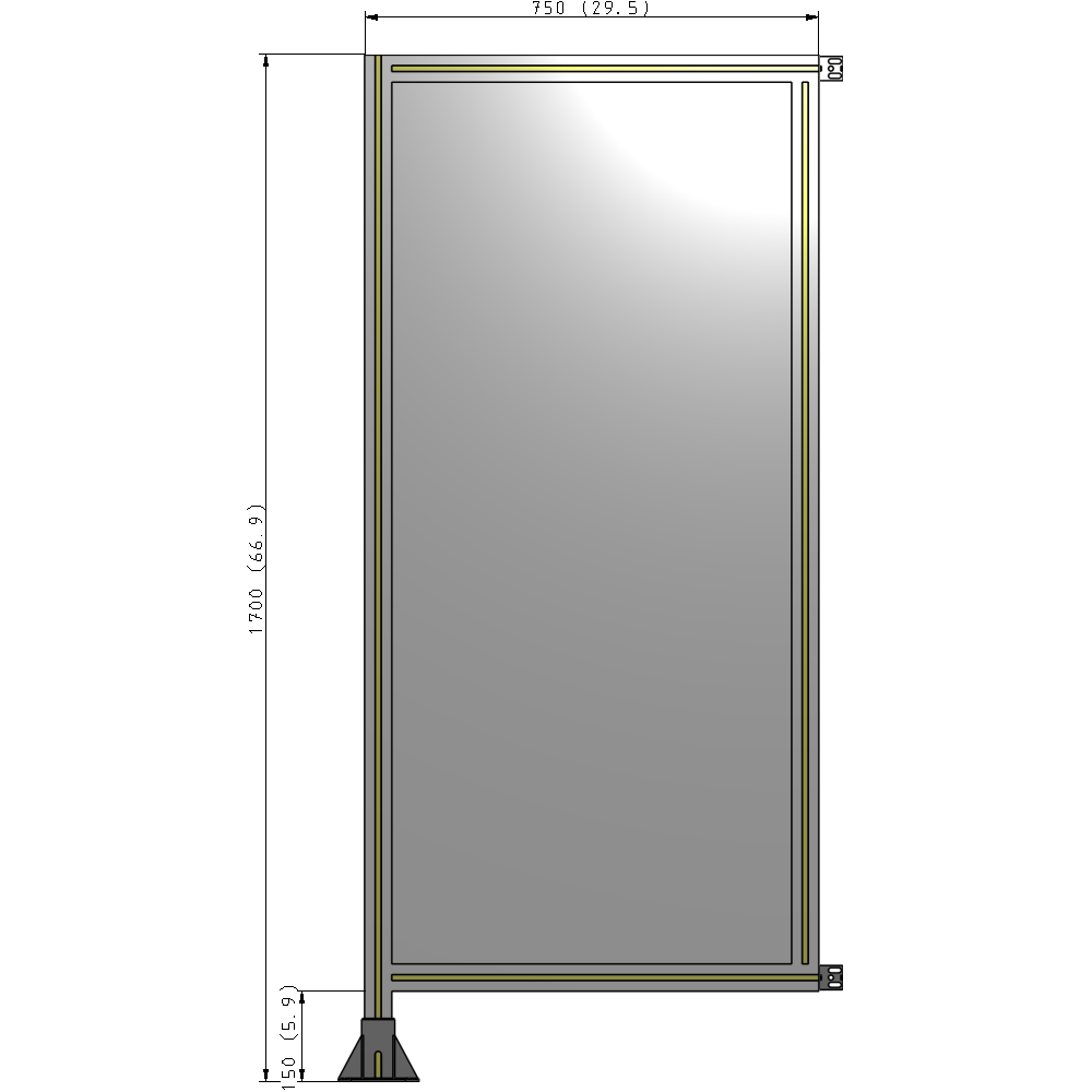 A1-1700-0750-0150-HYPFA SINGLE PANEL-LEG ON LEFT WITH HINGES 1700MM X 750MM 1/4" POLYCARBONATE, ASSEMBLED