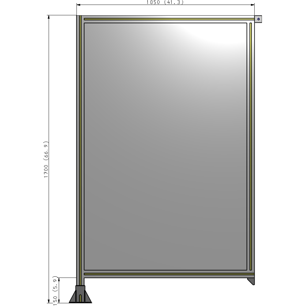 A1-1700-1050-0150-TYPFA SINGLE PANEL-LEG ON LEFT WITH TIE PLATES AND ANGLE 1700MM X 1050MM 1/4" POLYCARBONATE, ASSEMBLED
