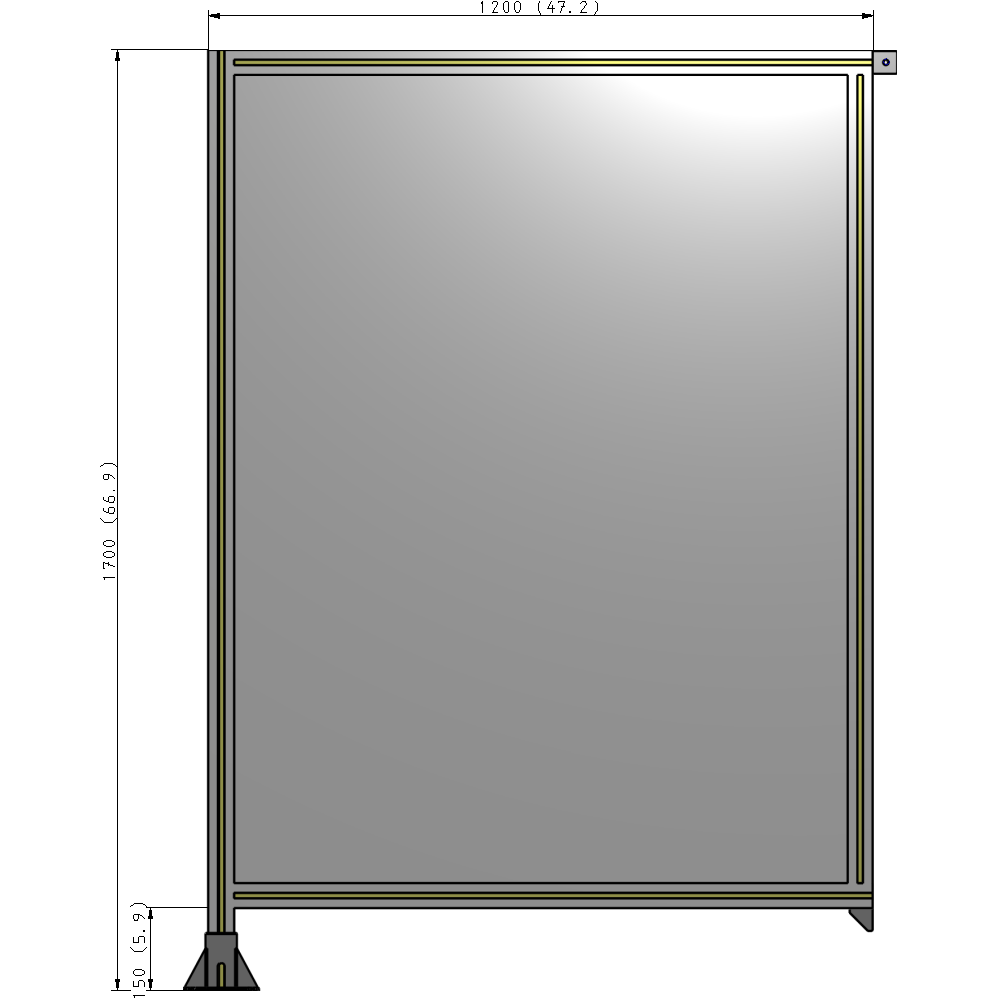 A1-1700-1200-0150-TYPFK SINGLE PANEL-LEG ON LEFT WITH TIE PLATES AND ANGLE 1700MM X 1200MM 1/4" POLYCARBONATE, AS A KIT