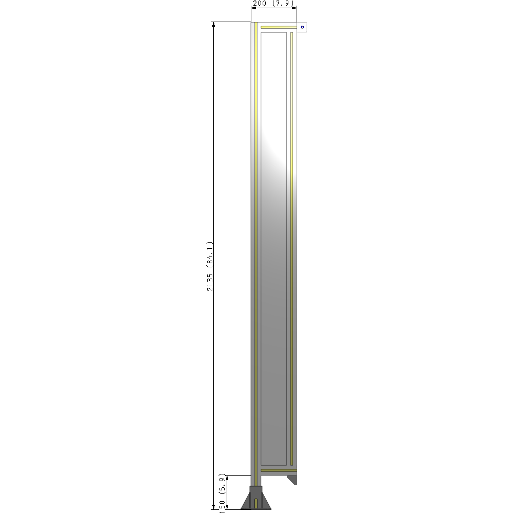 A1-2135-0200-0150-TYPFK SINGLE PANEL-LEG ON LEFT WITH TIE PLATES AND ANGLE 2135MM X 200MM 1/4" POLYCARBONATE, AS A KIT