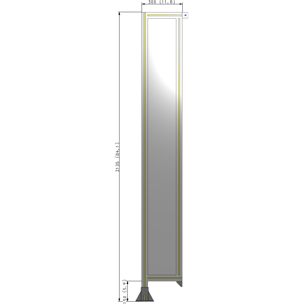 A1-2135-0300-0150-TYPFA SINGLE PANEL-LEG ON LEFT WITH TIE PLATES AND ANGLE 2135MM X 300MM 1/4" POLYCARBONATE, ASSEMBLED
