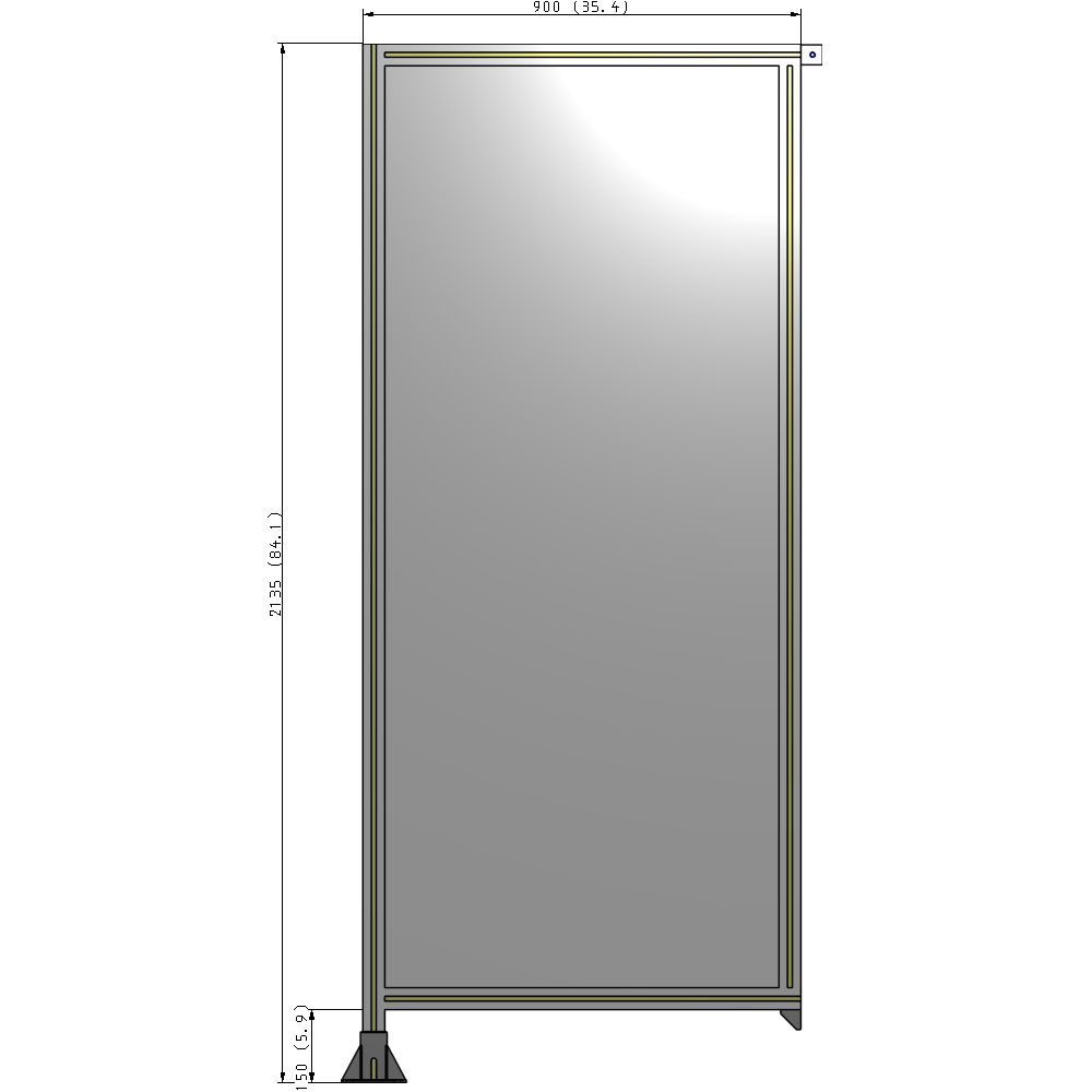 A1-2135-0900-0150-TYPFA SINGLE PANEL-LEG ON LEFT WITH TIE PLATES AND ANGLE 2135MM X 900MM 1/4" POLYCARBONATE, ASSEMBLED