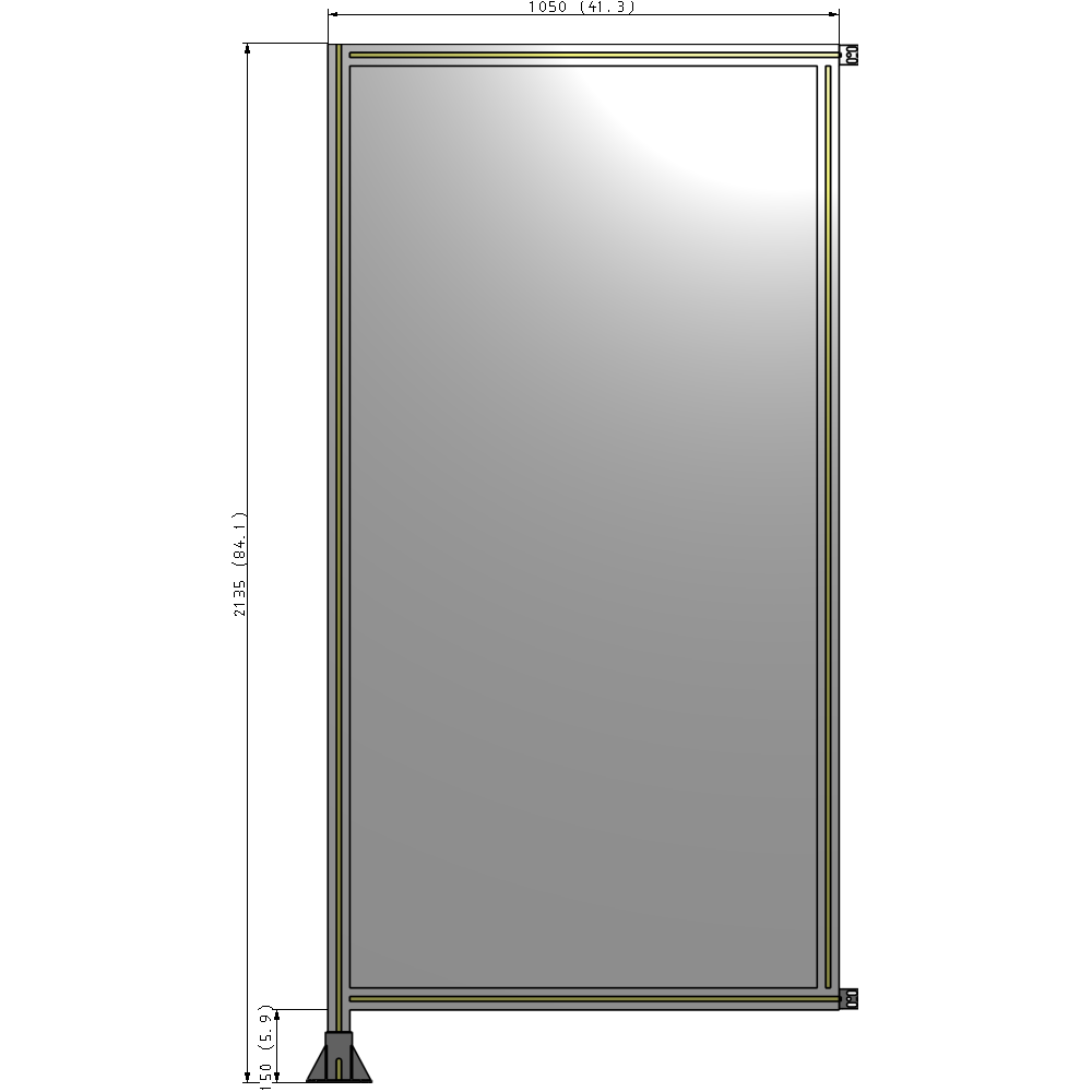 A1-2135-1050-0150-HYPFA SINGLE PANEL-LEG ON LEFT WITH HINGES 2135MM X 1050MM 1/4" POLYCARBONATE, FULLY ASSEMBLED