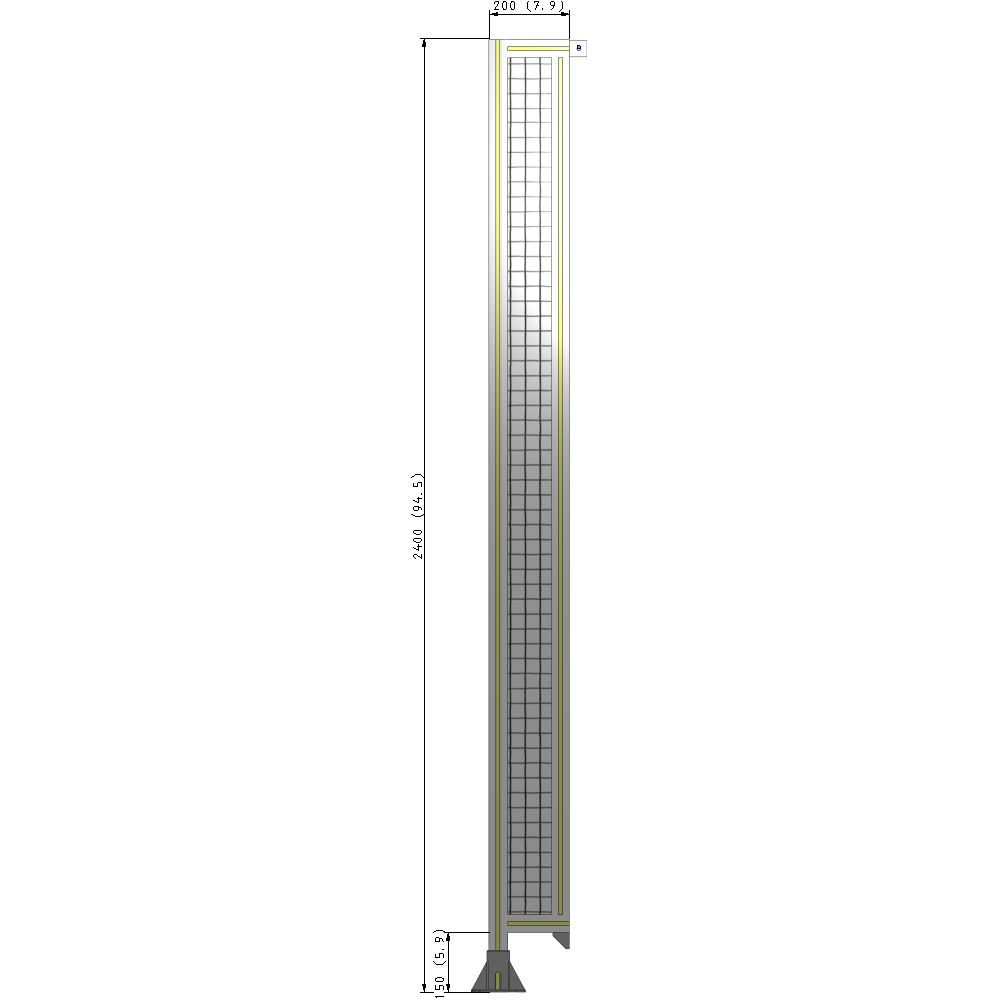 A1-2400-0200-0150-TYMFA SINGLE PANEL-LEG ON LEFT WITH TIE PLATES AND ANGLE 2400MM X 200MM  1" MESH, FULLY ASSEMBLED