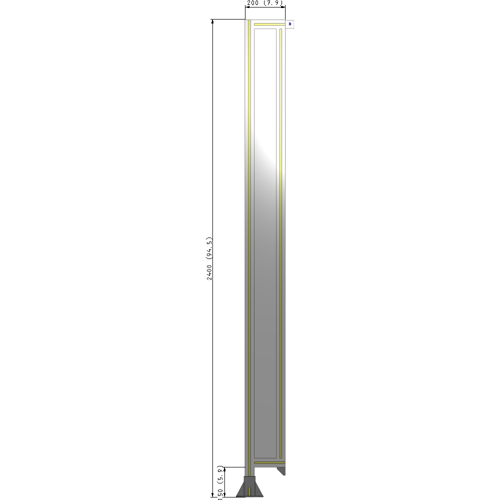 A1-2400-0200-0150-TYPFA SINGLE PANEL-LEG ON LEFT WITH TIE PLATES AND ANGLE 2400MM X 200MM  1/4" POLYCARBONATE, ASSEMBLED