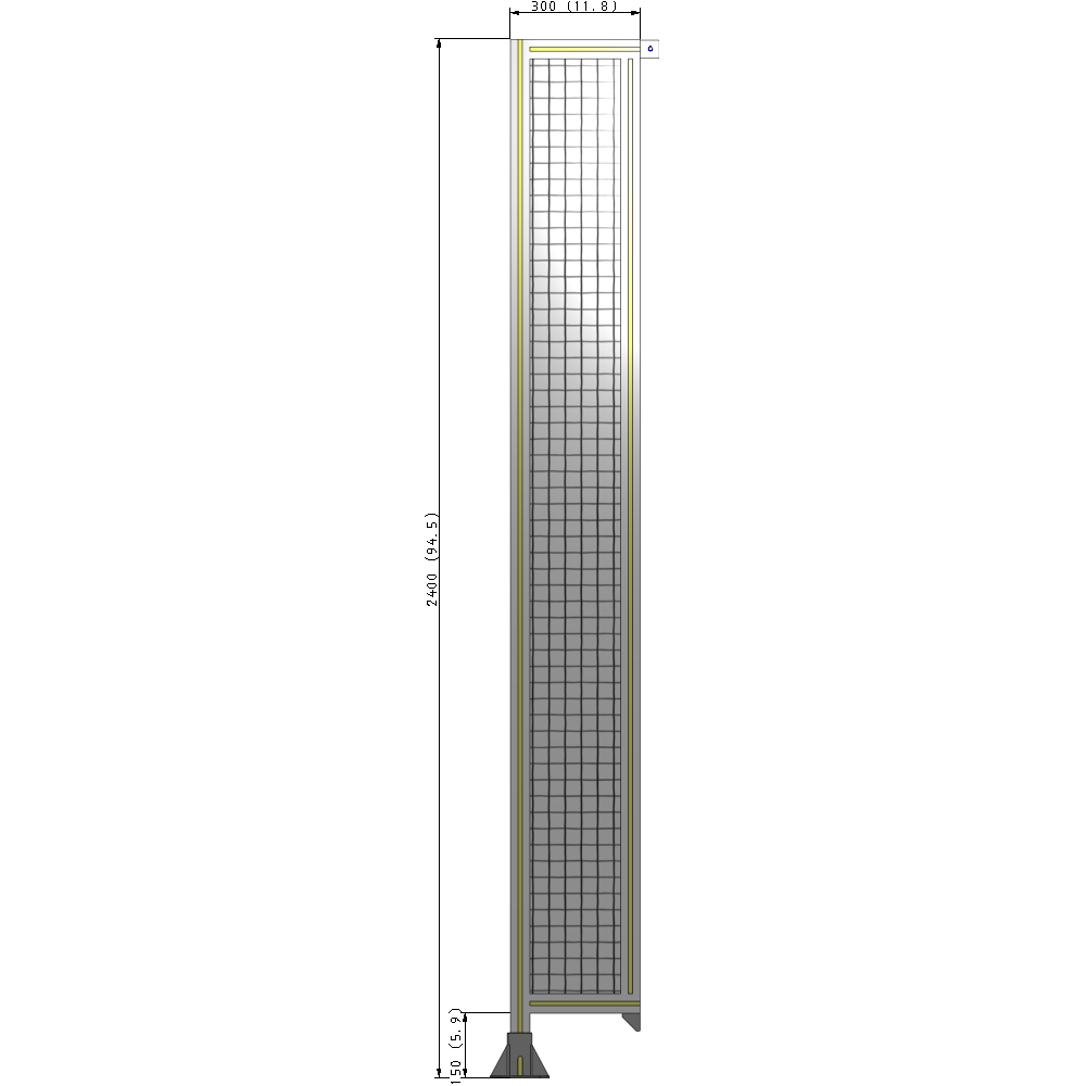 A1-2400-0300-0150-TYMFA SINGLE PANEL-LEG ON LEFT WITH TIE PLATES AND ANGLE 2400MM X 300MM  1" MESH, FULLY ASSEMBLED