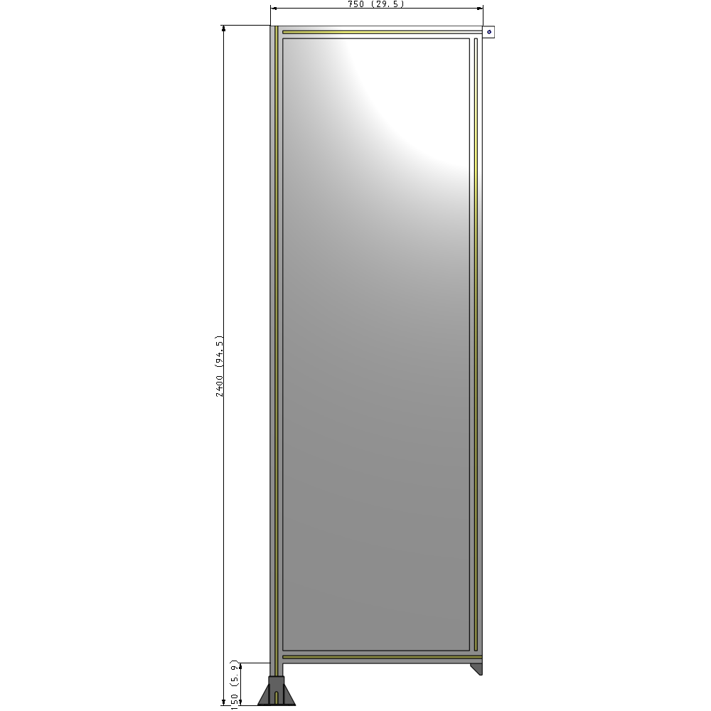 A1-2400-0750-0150-TYPFK SINGLE PANEL-LEG ON LEFT WITH TIE PLATES AND ANGLE 2400MM X 750MM 1/4" POLYCARBONATE, AS A KIT