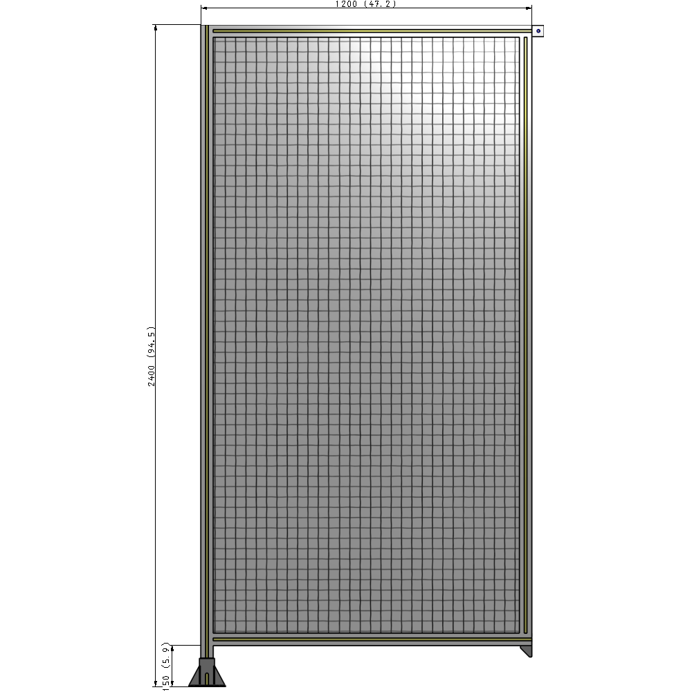 A1-2400-1200-0150-TYMFA SINGLE PANEL-LEG ON LEFT WITH TIE PLATES AND ANGLE 2400MM X 1200MM  1" MESH, FULLY ASSEMBLED