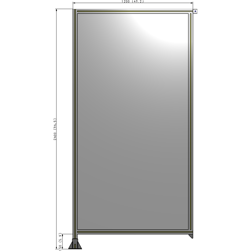 A1-2400-1200-0150-TYPFA SINGLE PANEL-LEG ON LEFT WITH TIE PLATES AND ANGLE 2400MM X 1200MM  1/4" POLYCARBONATE, ASSEMBLED